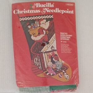 Bucilla Christmas Needlepoint Christmas Stocking 16"L  #60392 Santa Claus Retro